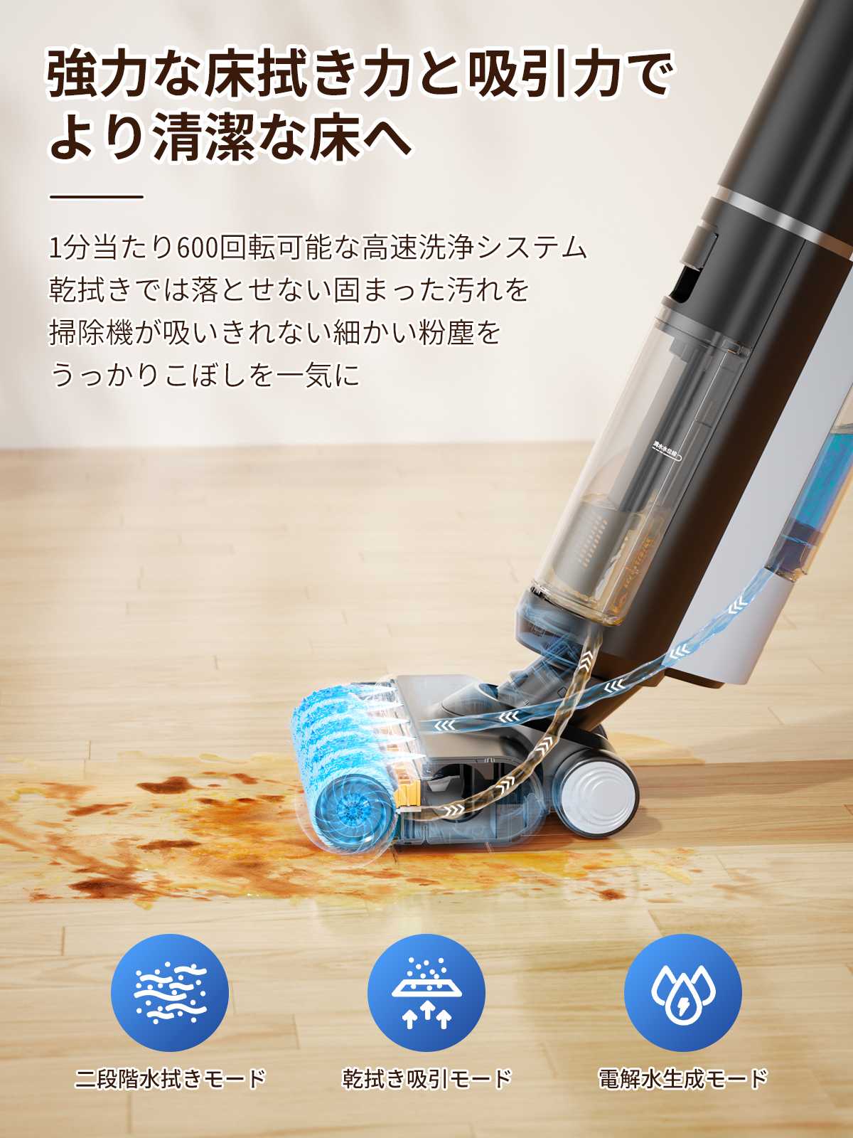 水拭き×乾拭き×吸引】 Yadea Shine Pro 8 水拭き掃除機 スティック