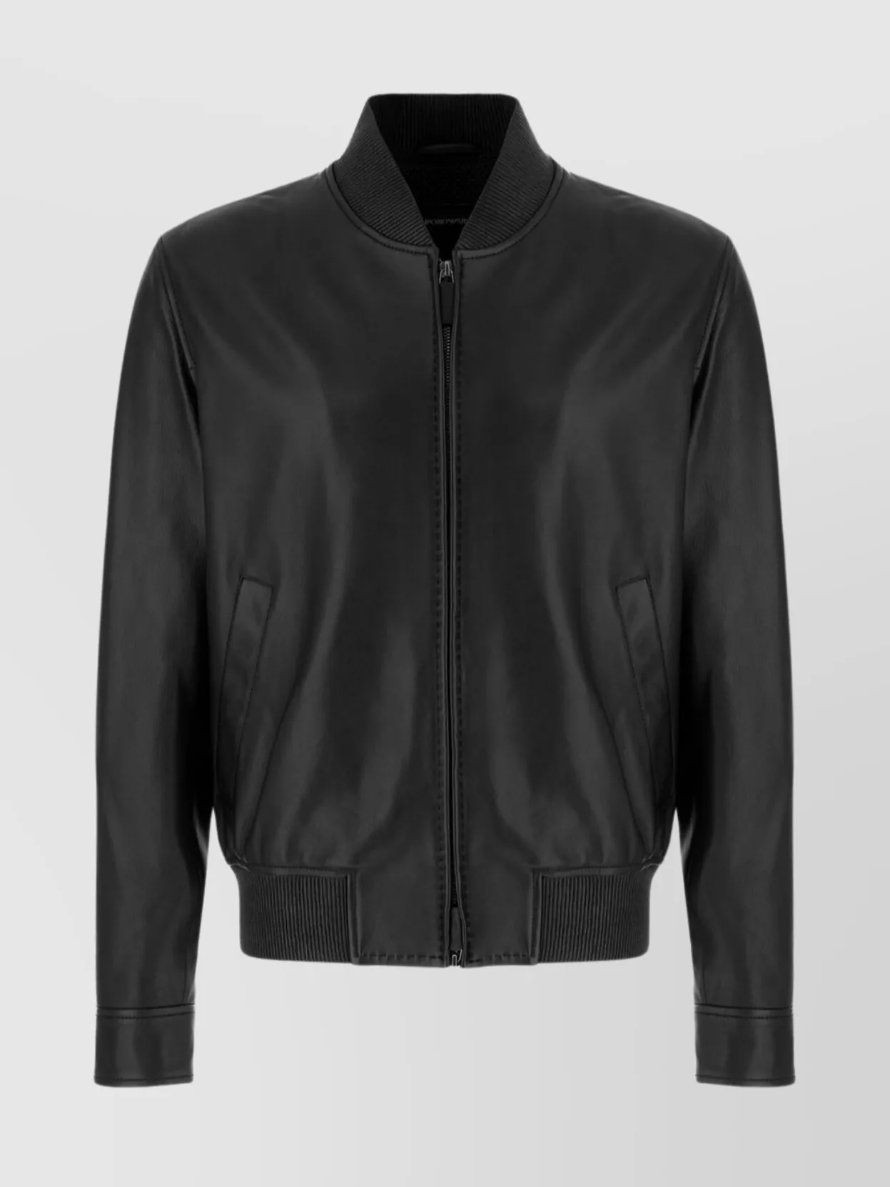 Emporio Armani Lamb skin high neck leather jacket | The Fashion Square