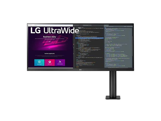 LG、アームスタンド式の34型ウルトラワイド液晶ディスプレイ「34WN780