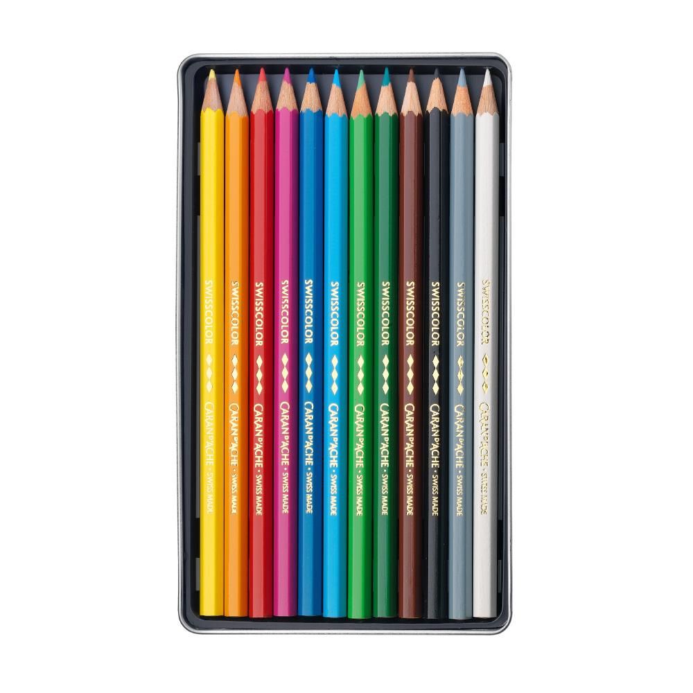 カラン ダッシュ 1284-712 スイスカラー油性色鉛筆 缶入り 12色セット