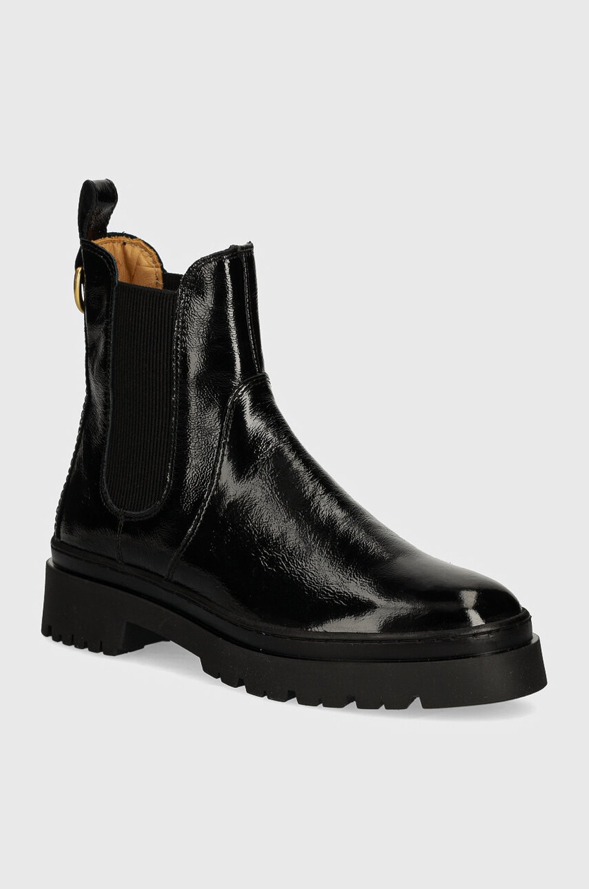 Gant ghete chelsea de piele Aligrey femei, culoarea negru, cu toc