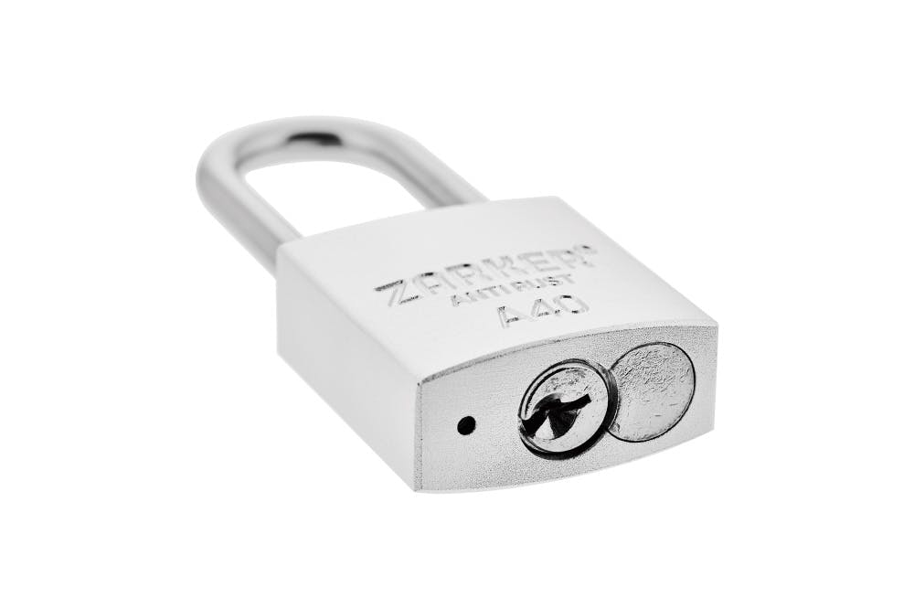 ザーカー キー式 防錆南京錠 ツル径6.3mm シルバー A40-S 防犯ロック