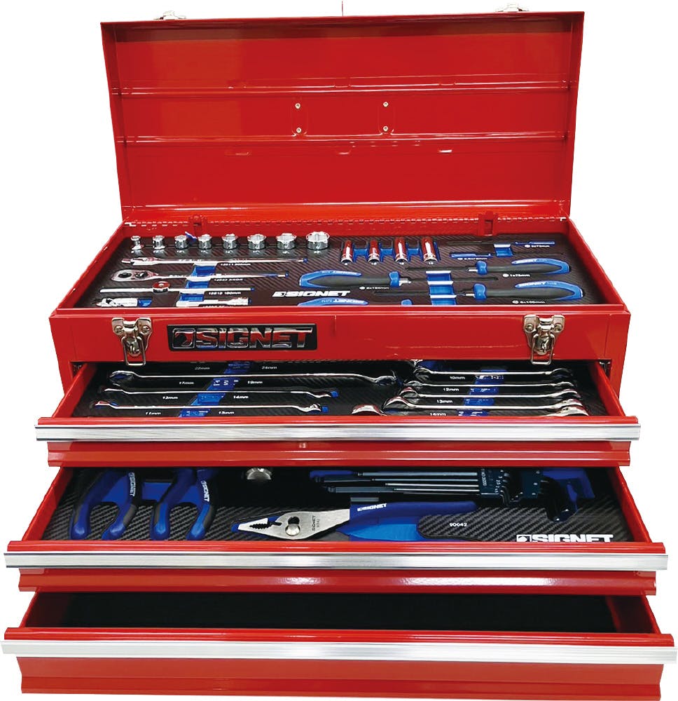SIGNET 85点組 3/8DR・1/4DR 3段 ツールボックス 工具セット レッド