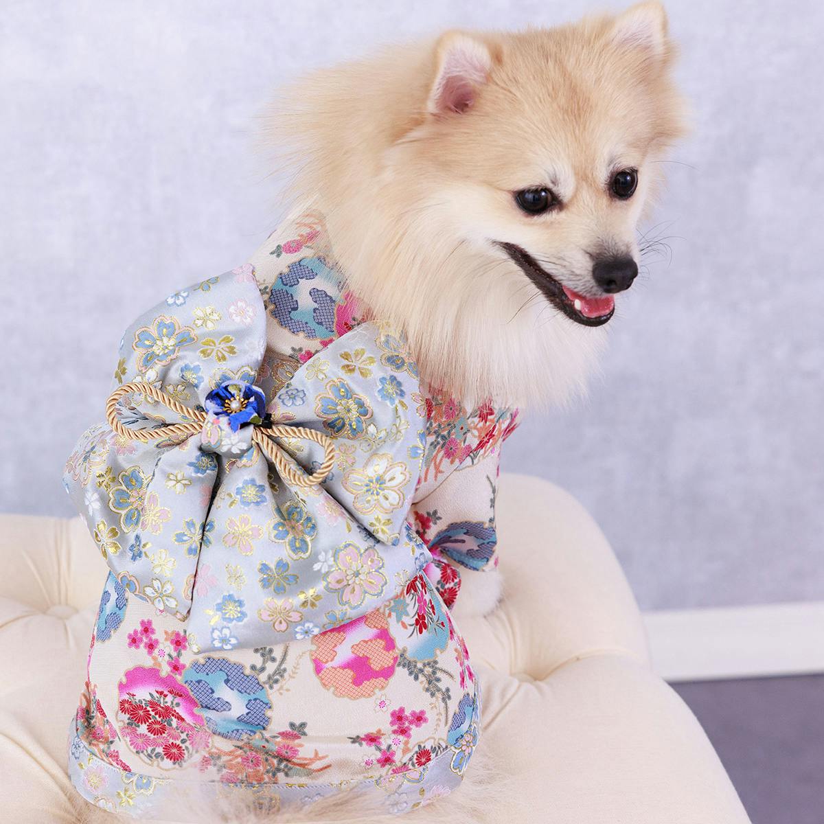 ONEKOSAMA OINUSAMA 振袖 着物風 ペットウェア アイボリー M 小型犬