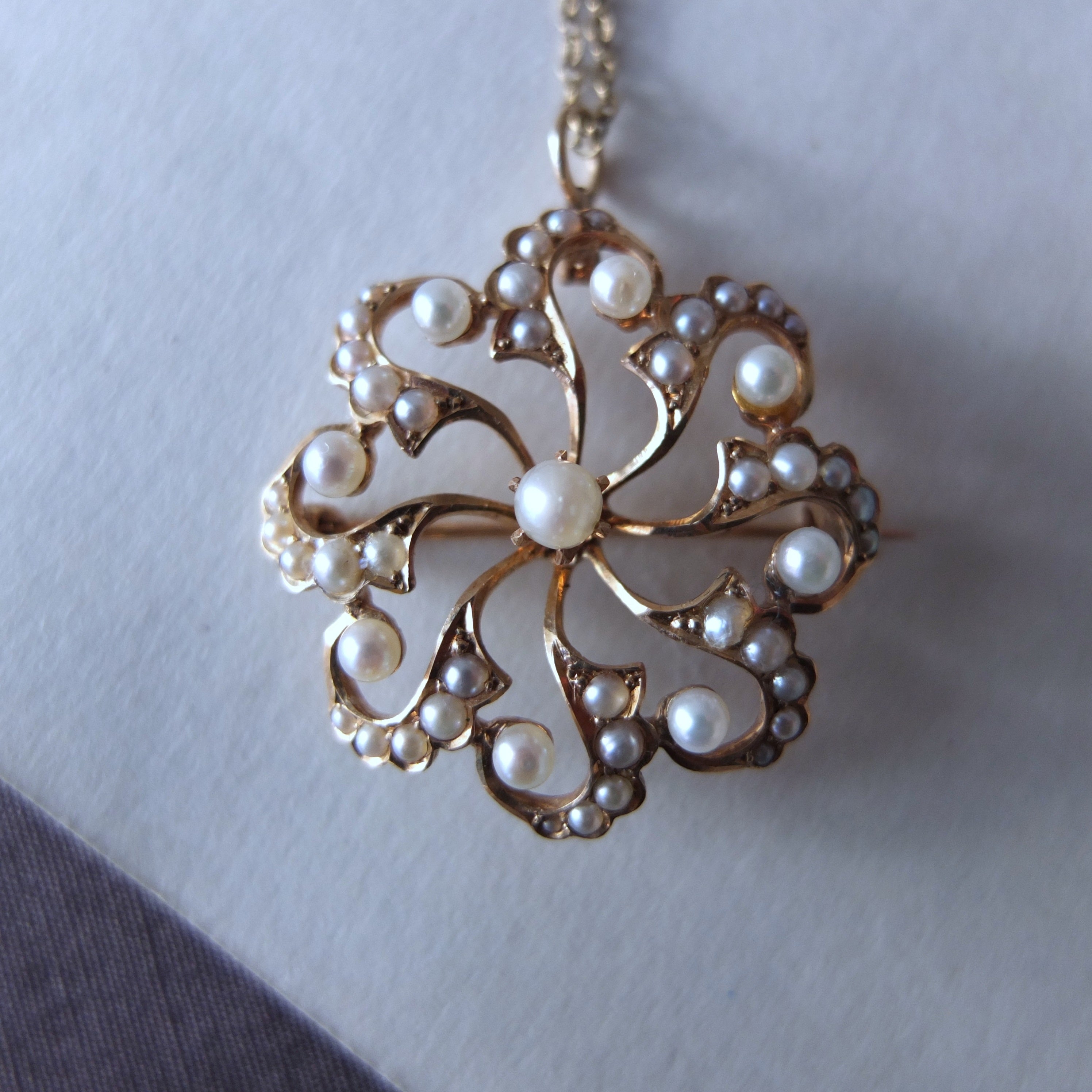 JA053ペンダント＆ブローチ with ターコイズ シードパール9ct