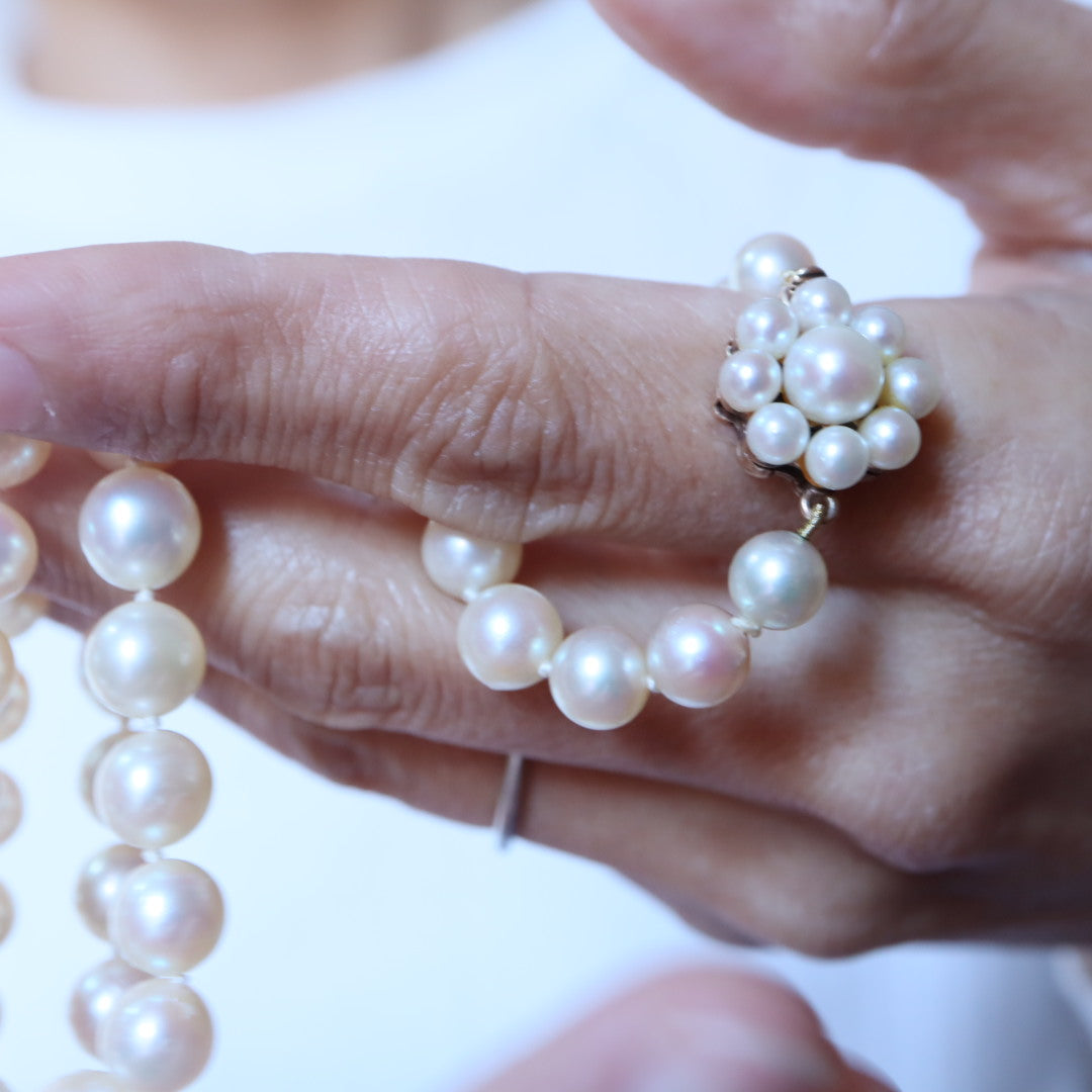 ヴィンテージパールネックレス 1966s 9ctフラワークラスプ – illum