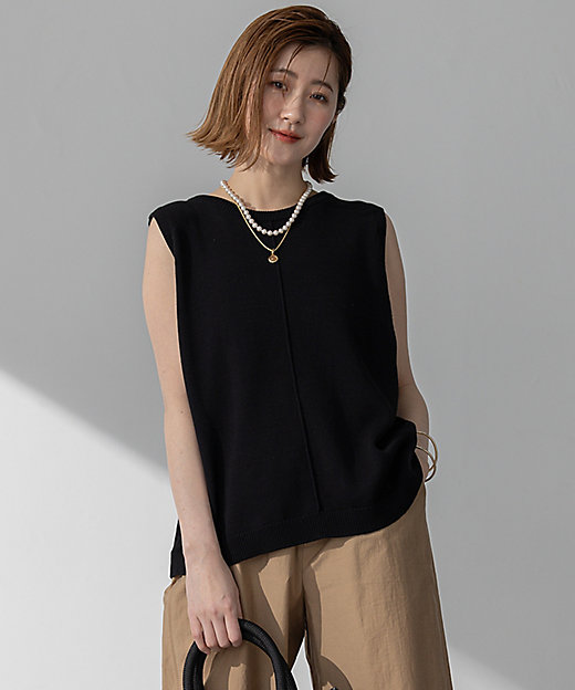 洗える】ツイストデザイン ノースリーブ ニット（KRWSGM0457