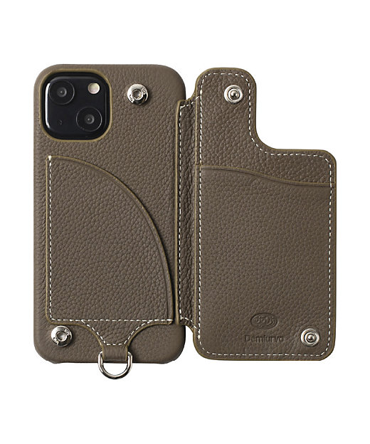 デミウ ポシェ FLAT レザー クロコ エトープ iPhone14＆ストラップ