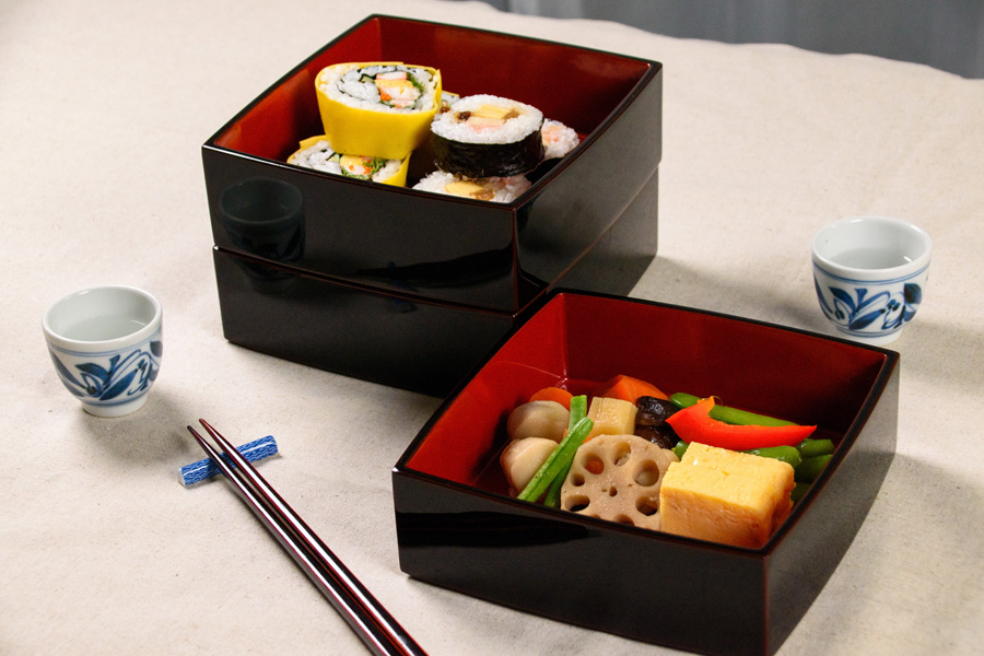 重箱 おせち 2段重 木製漆塗 黒 7寸 内朱 21cm 漆器 アウトレット