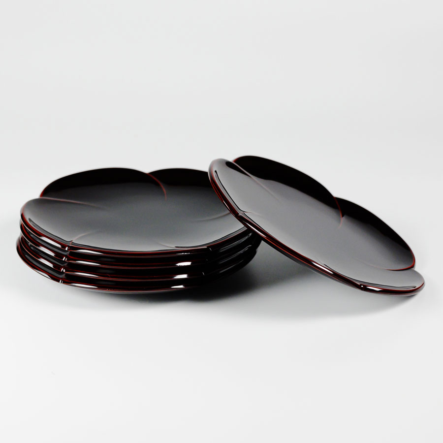 福梅皿揃い 6.0 溜/朱 5枚セット 漆塗り 取り皿・小皿 FC29-3/5 漆器の井助