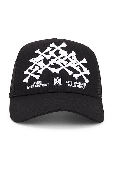 Amiri Bones Stacked Trucker Hat in Black | FWRD