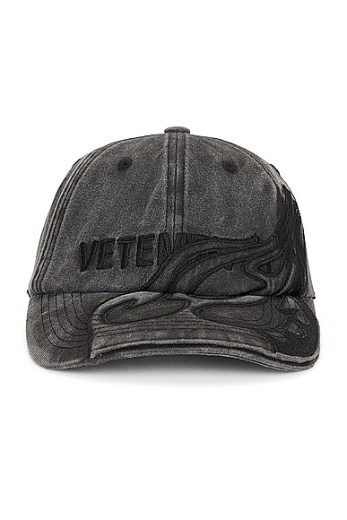 VETEMENTS Flame Logo Cap in Washed Black | FWRD