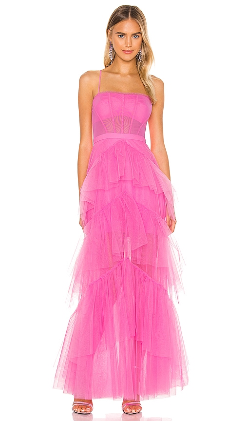 BCBGMAXAZRIA Corset Tulle Gown in Vibrant Pink | REVOLVE