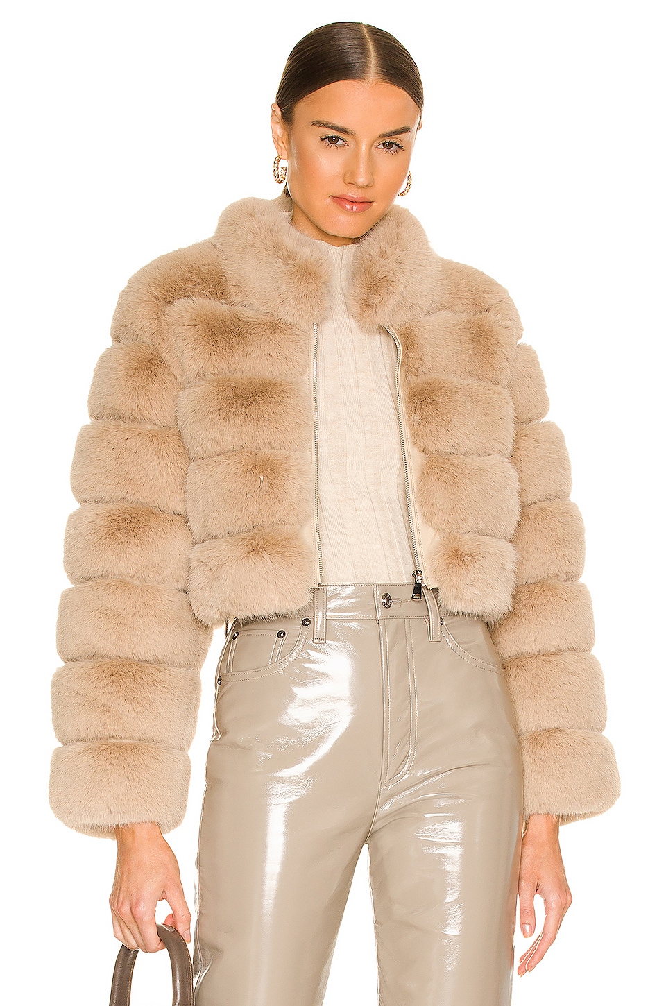 Adrienne Landau Faux Fox Fur Jacket in Camel | REVOLVE