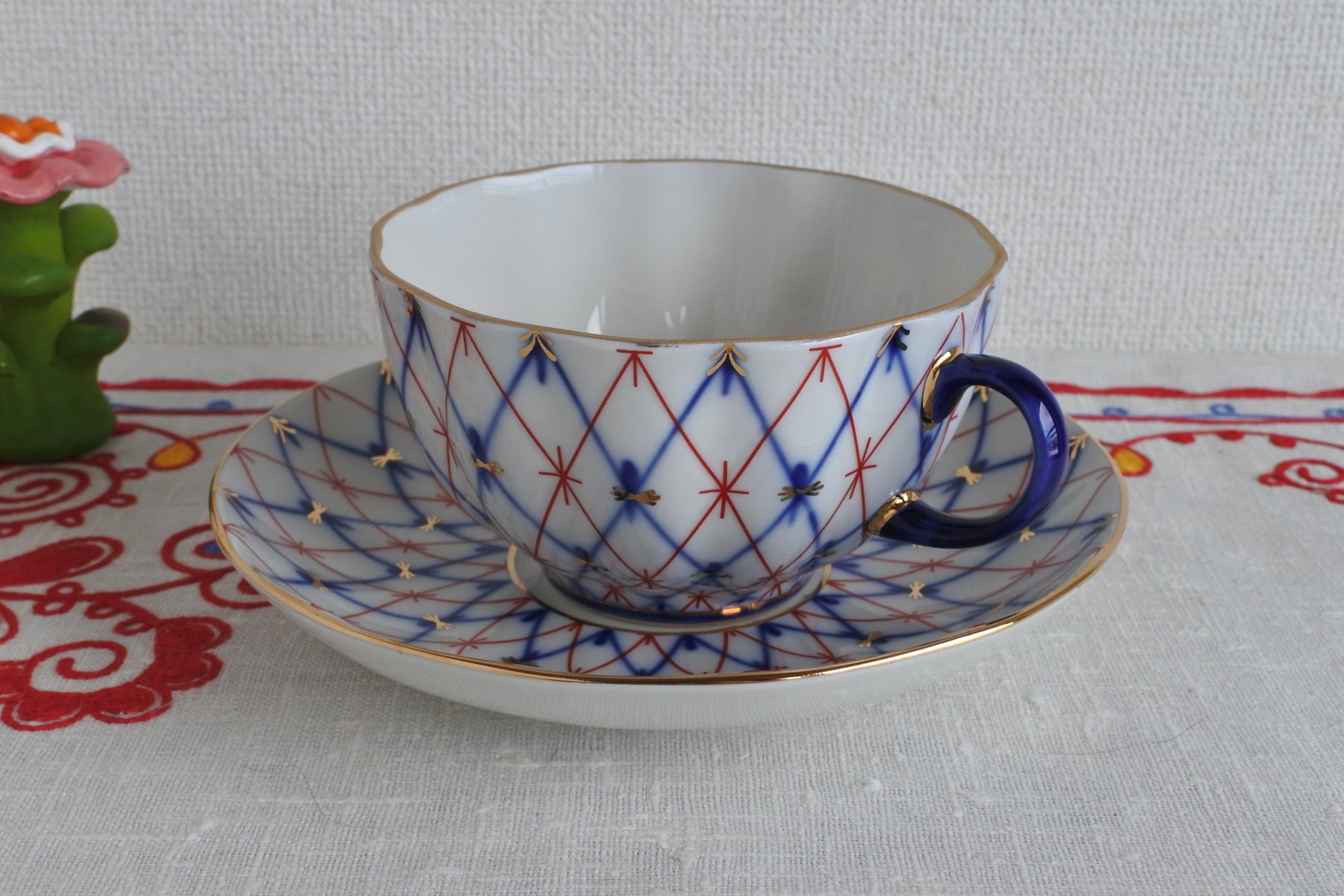 アンティーク ソビエト ロモノーソフ ピンク花柄カップ＆ソーサーと