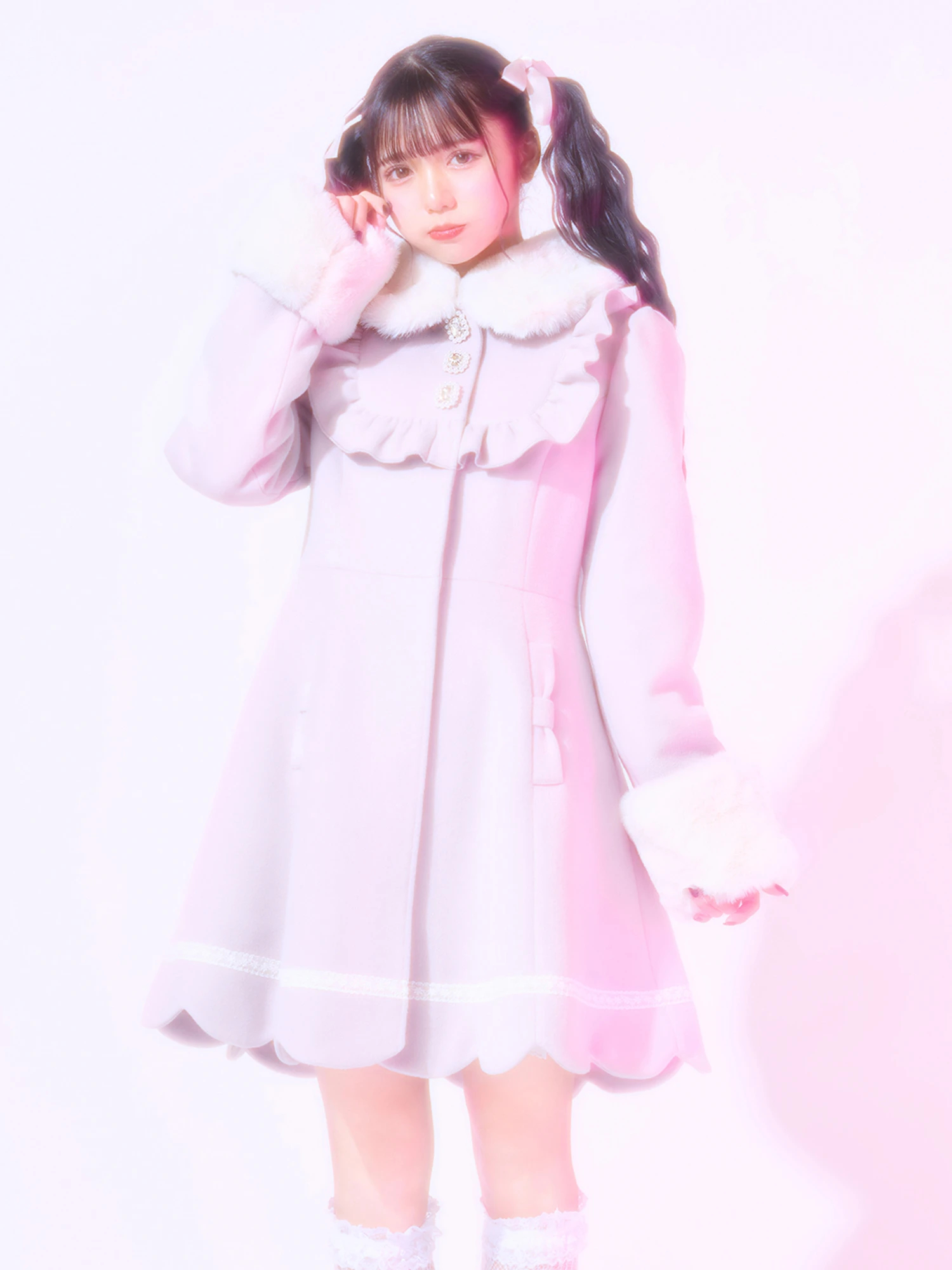 2024 ファッション Pium ビジューカラードーリーフレアコート ピンク