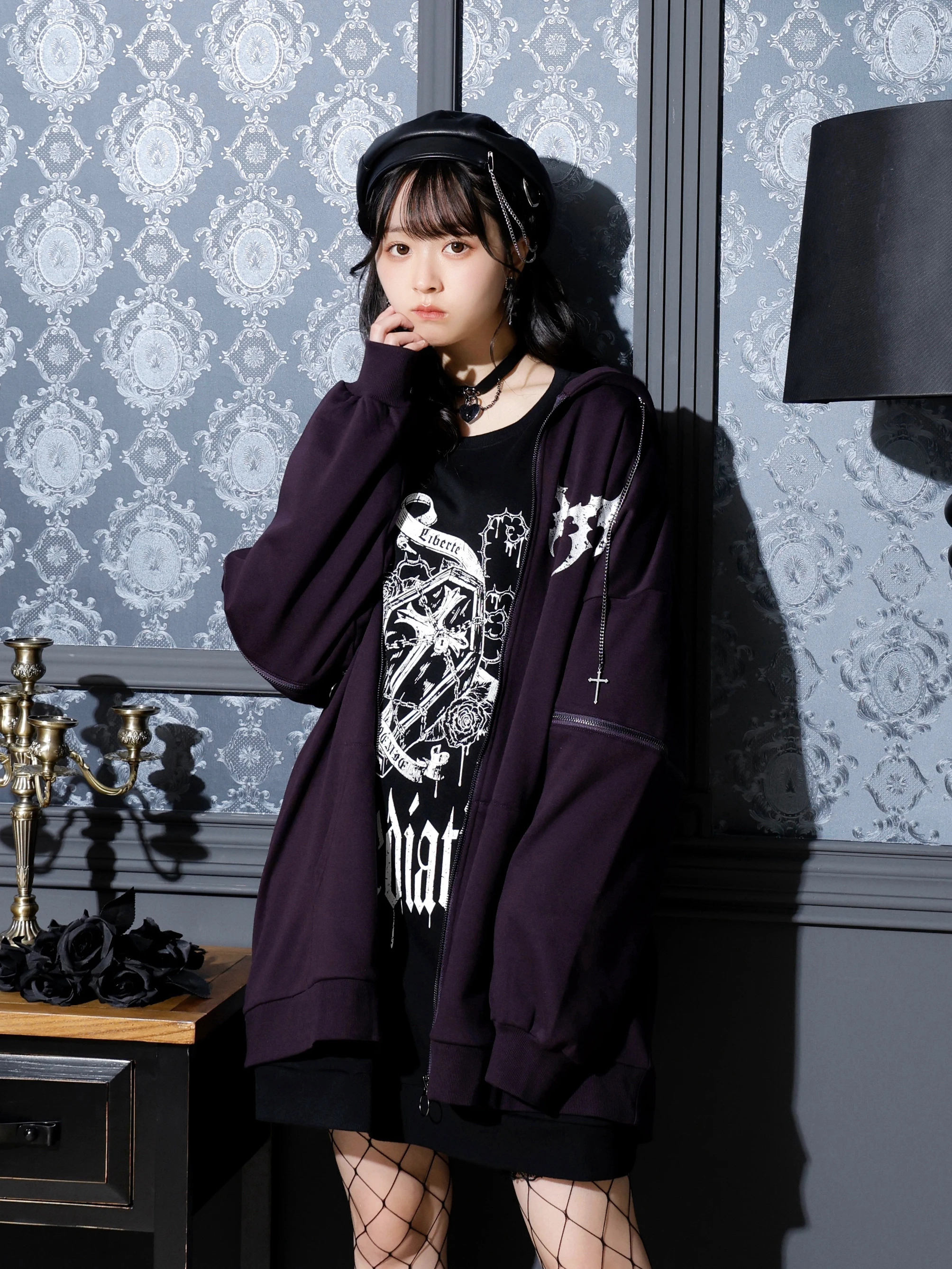 2WAYうさ耳ユニセックスZIP裏毛パーカー（パーカー｜黒・紫・オフ