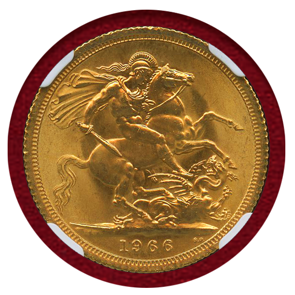 1966 イギリス エリザベス2世 ソブリン 金貨 英国 NGC MS64