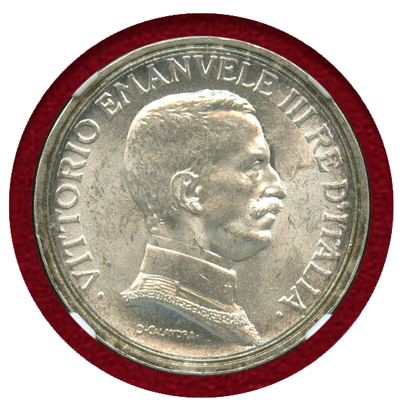 1911年イタリア 2リラ銀貨ヴィットリオ・エマヌエーレ3世 1914年