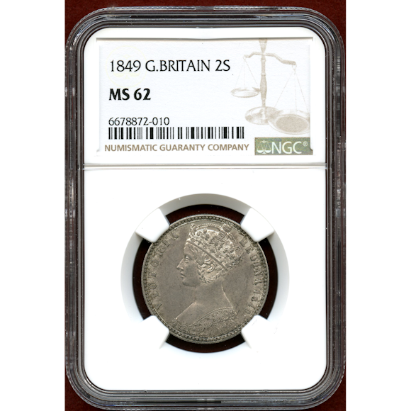 も*ー様 1849年 イギリス 銀貨 PCGS鑑定 ゴッドレスフローリン