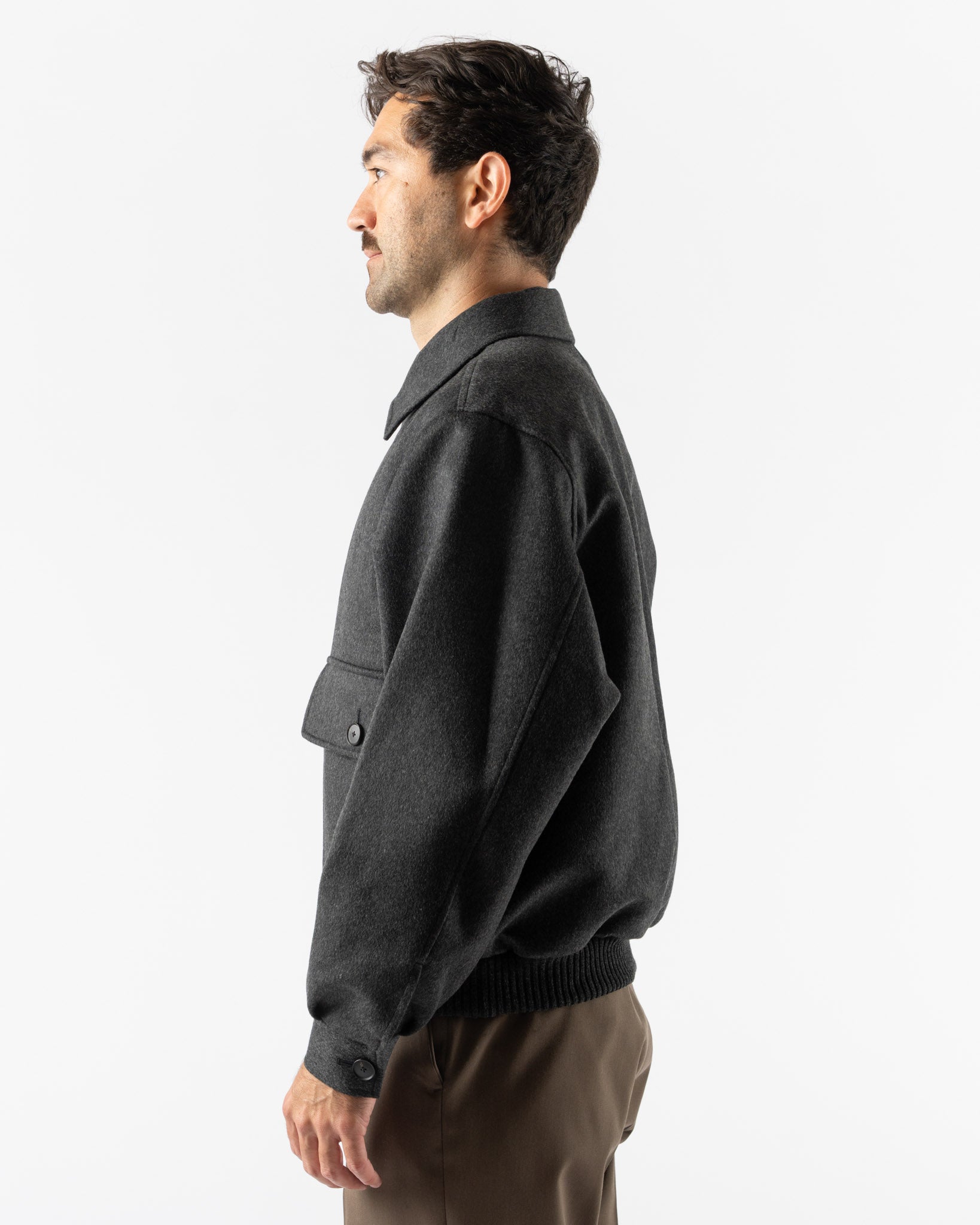 Auralee Cashmere Moleskin Zip Blouson in Top Charcoal Curated at