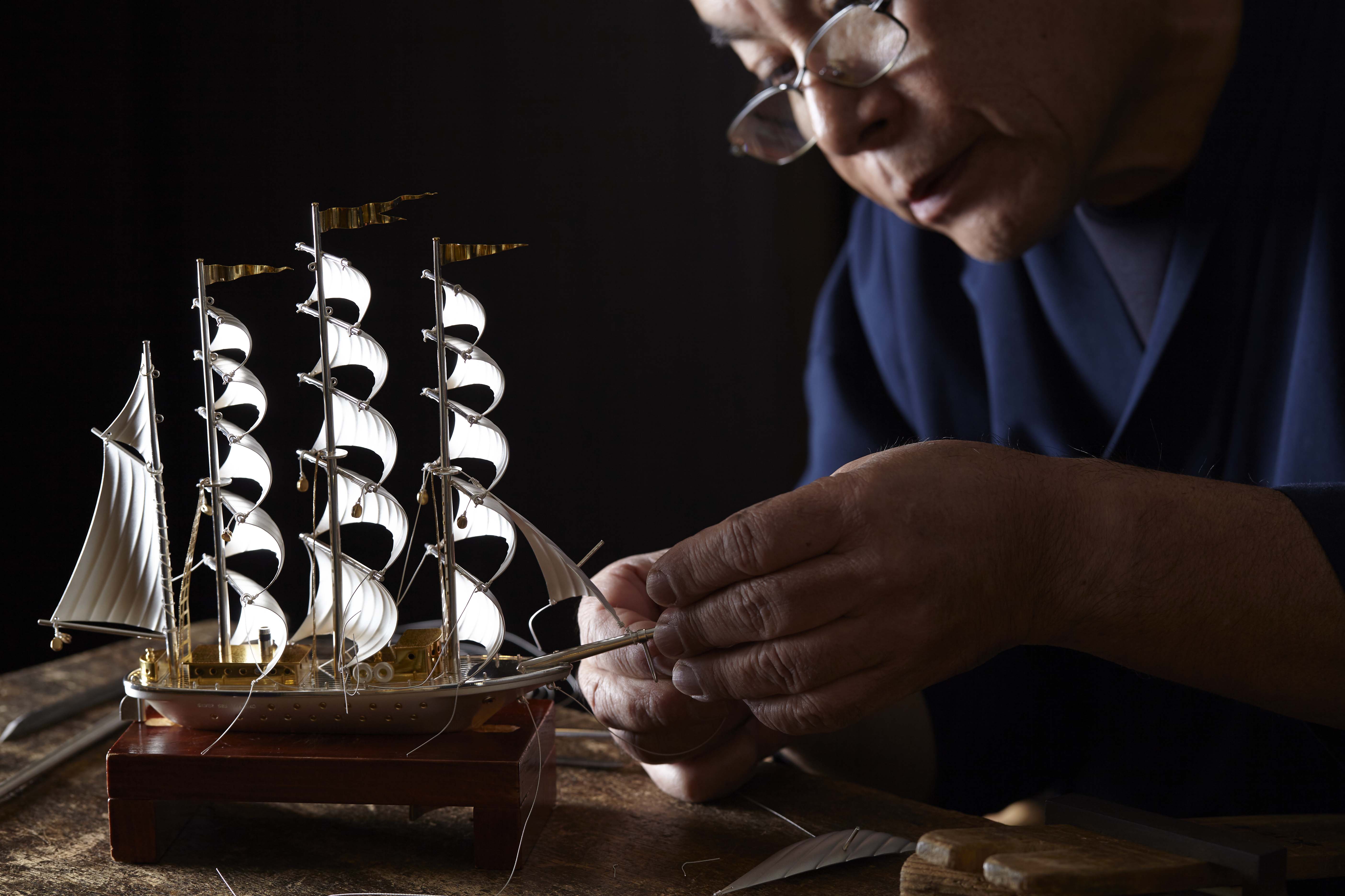 関 武比古 純銀 八角額 帆船 5号 関工芸 銀細工 5795関武比古作 銀細工