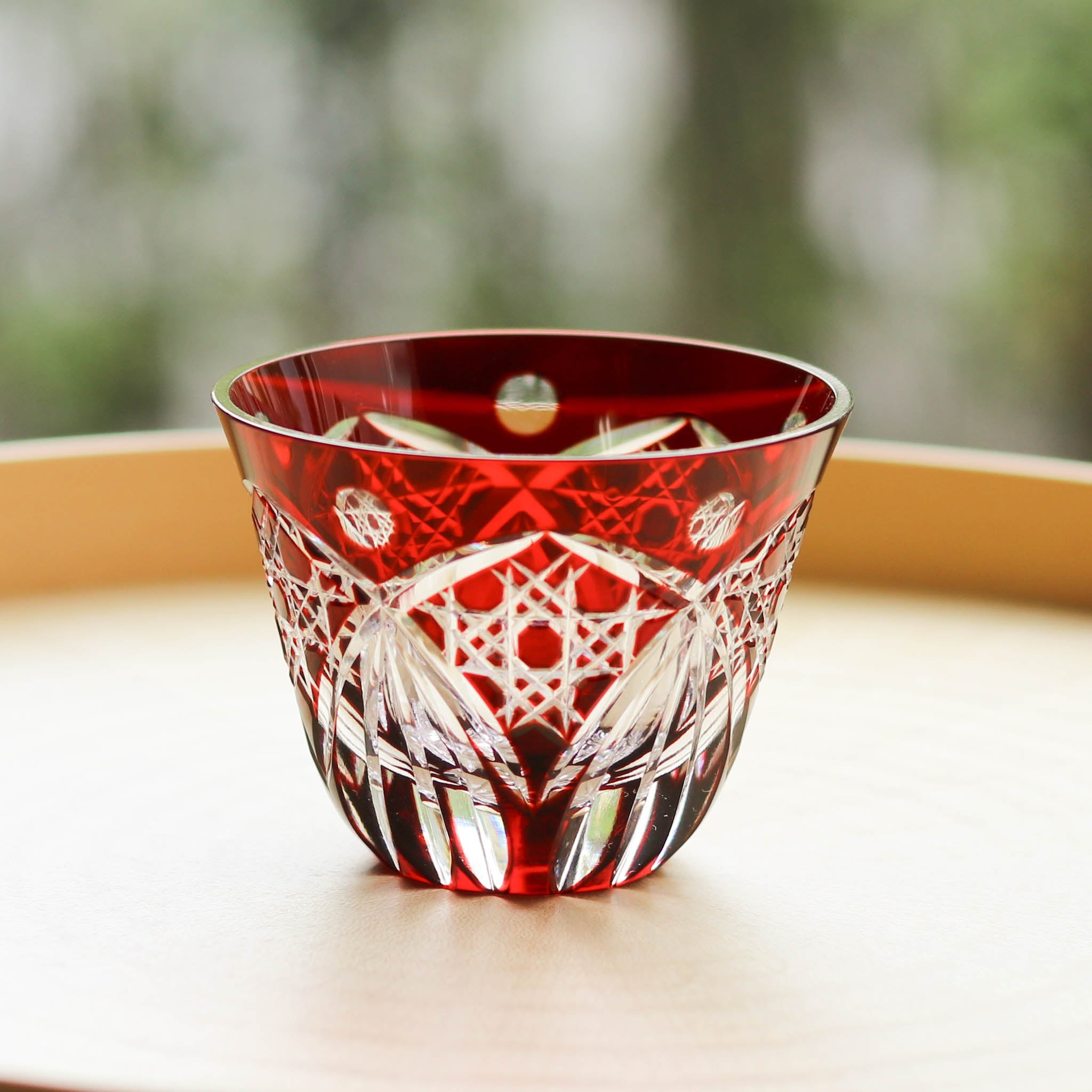 未使用！江戸切子 江戸被切子 深鉢 赤きりこ 18cm サラダボール 硝子鉢