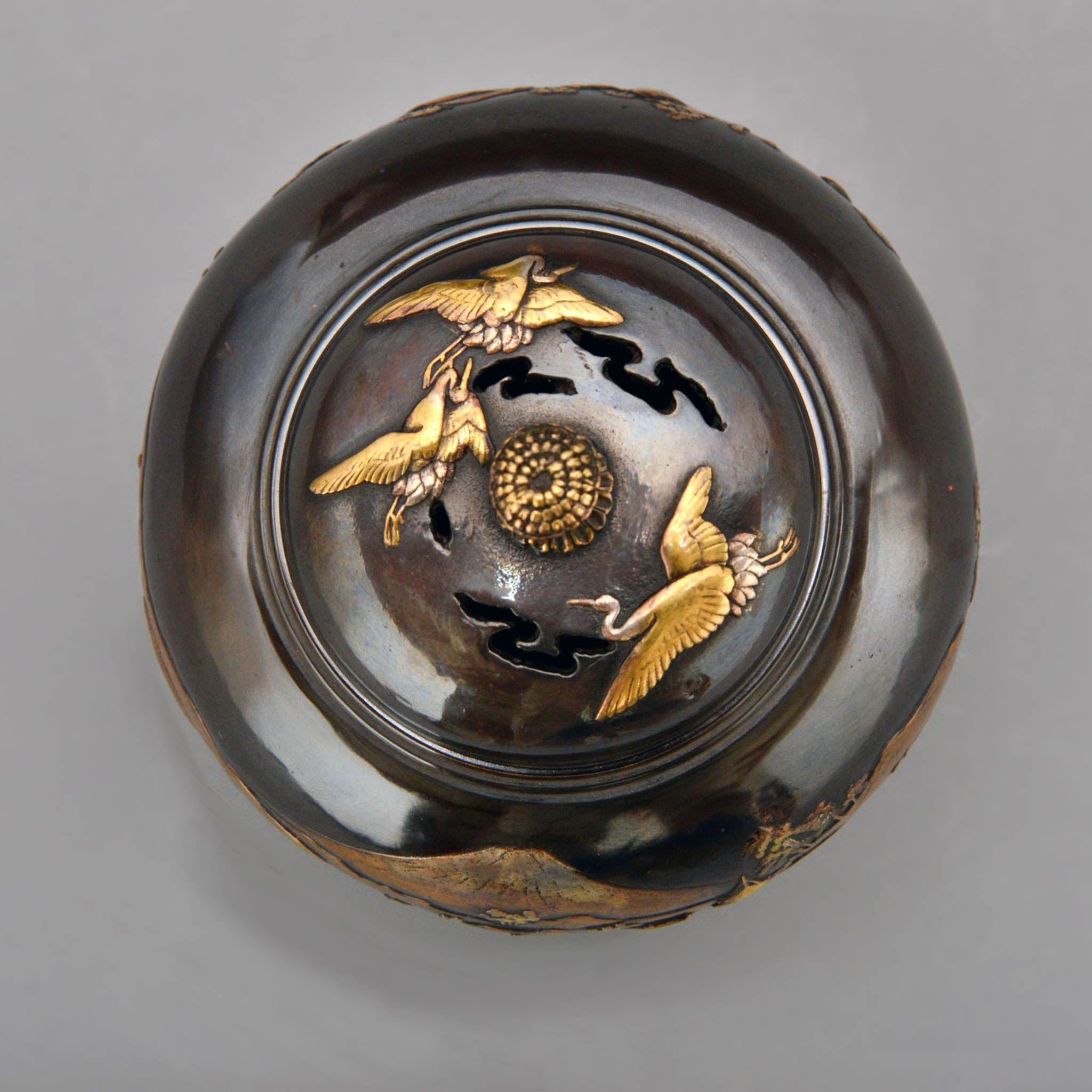 二龍戯珠香炉 家具 置件 銅器 香道具 装飾品 工芸品 美術品 二龍戯珠