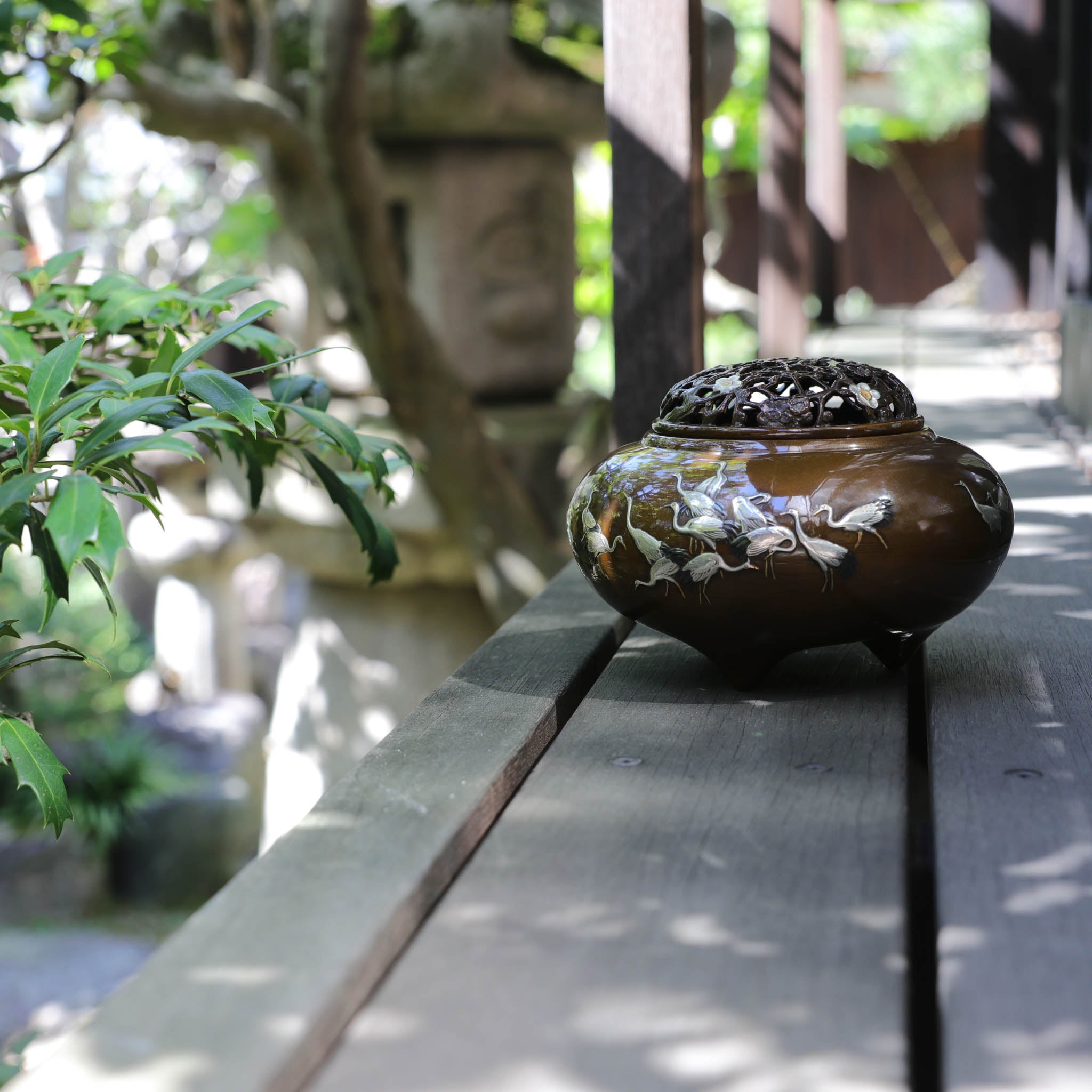 高岡銅器 香炉 龍地紋香炉 大徳色｜