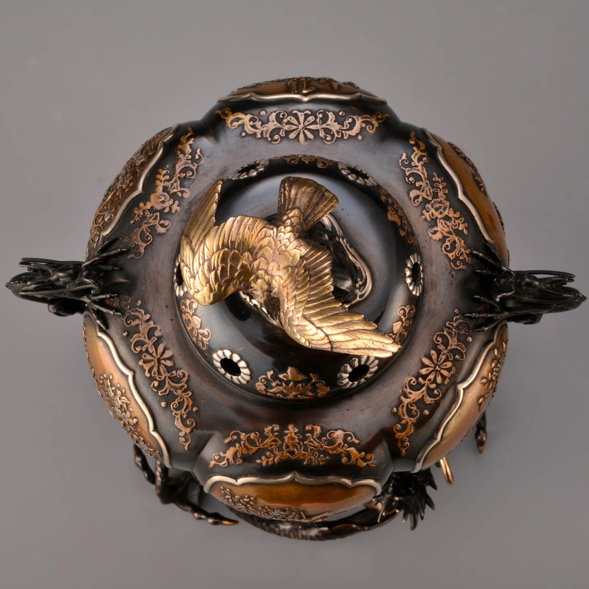 高岡銅器 香炉 | 菊割 龍台付 彩色 | 銅 | 喜泉堂