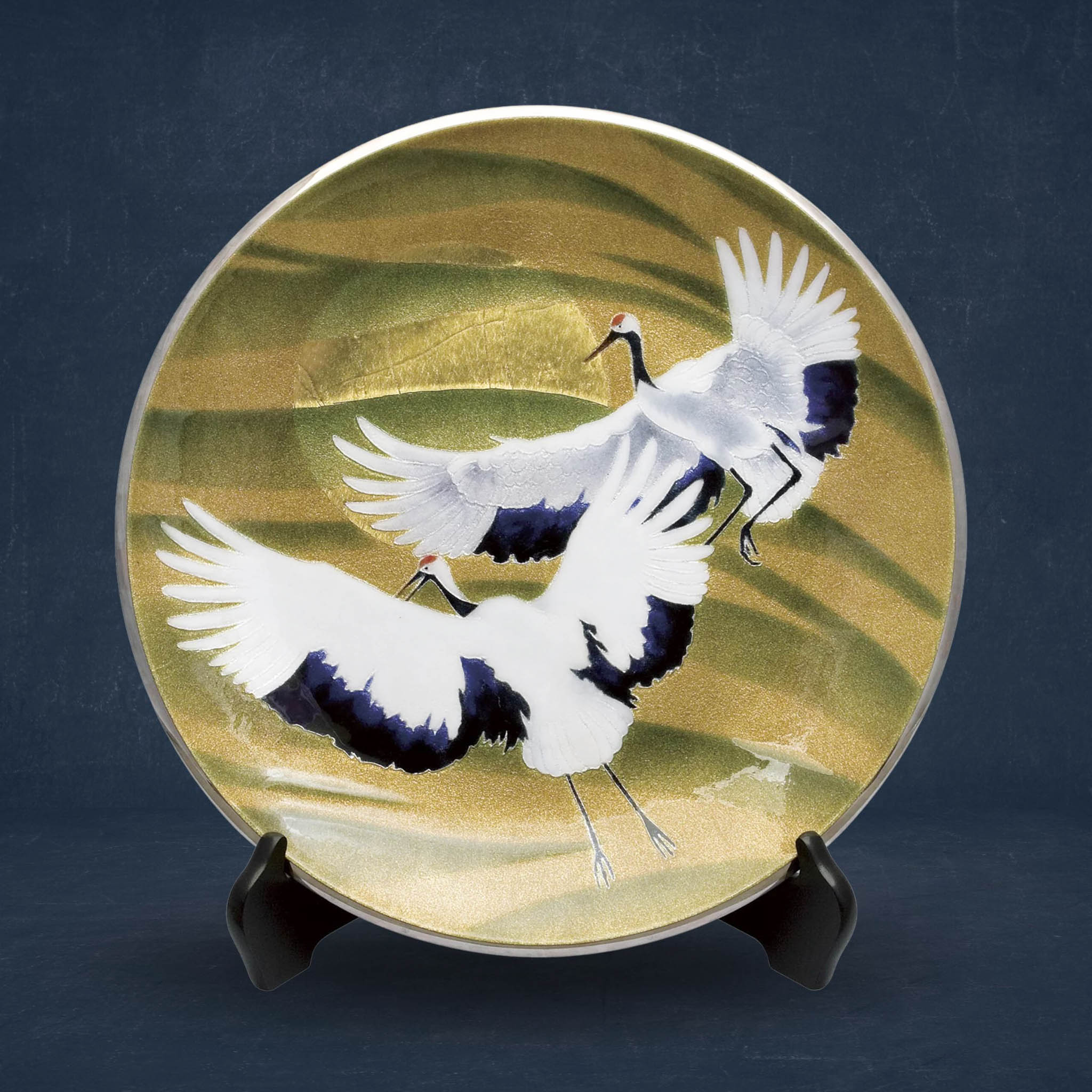 直径 44cm ! 大皿 飾り皿 鶴 飛躍 布志名焼 アンティーク レトロ ①