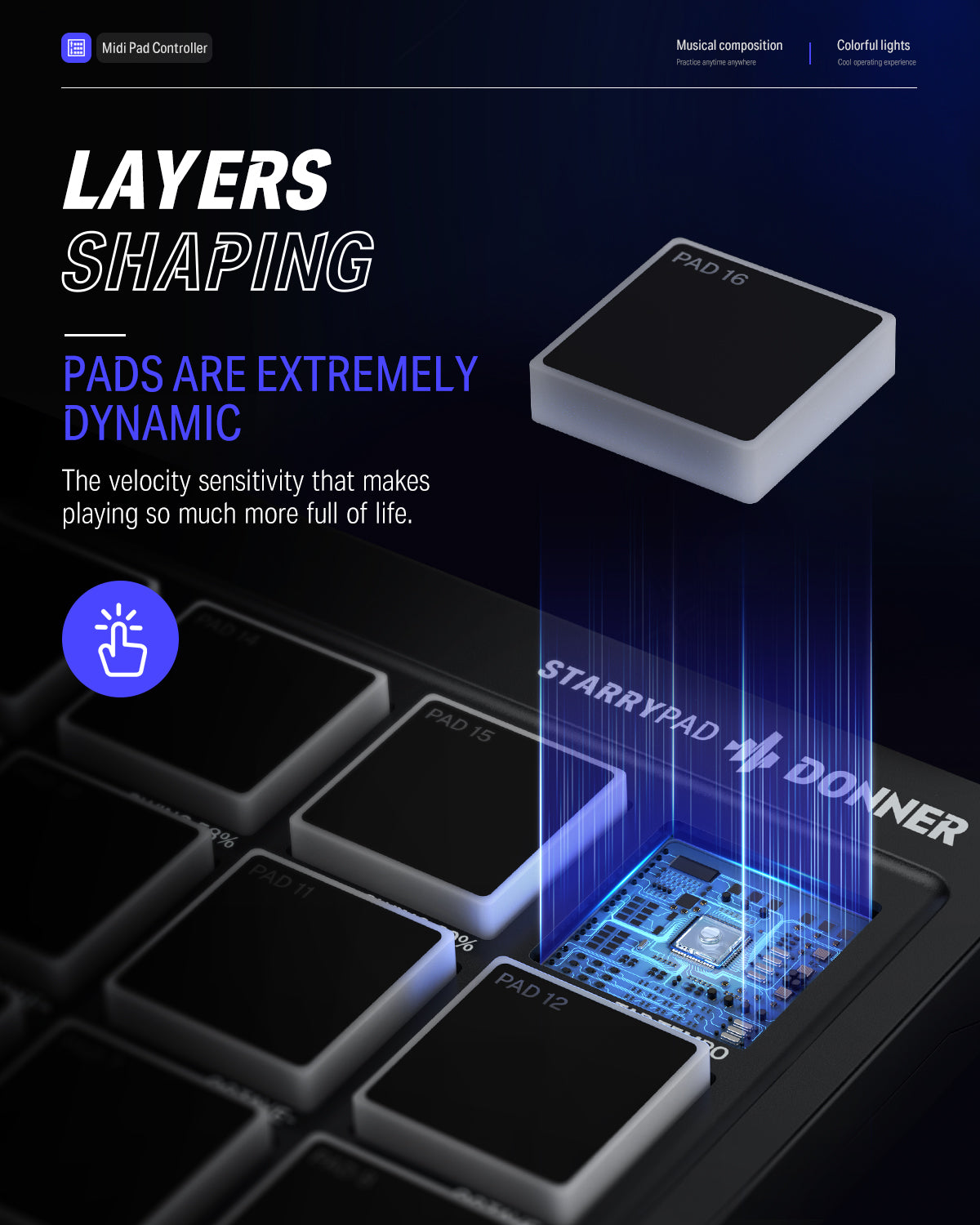 STARRYPAD 16パッドMIDIコントローラー音楽制作初心者向け Donner