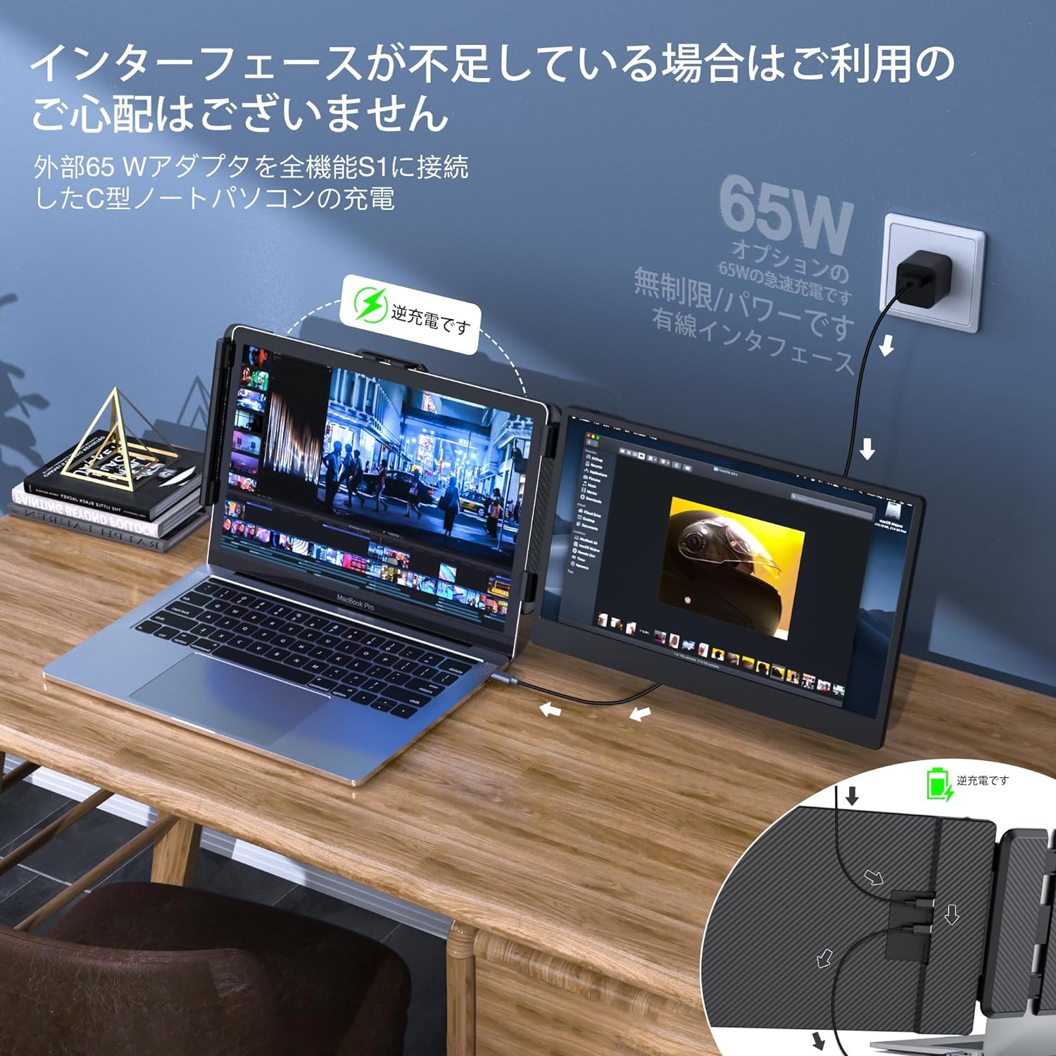 モバイルモニター 2画面 トリプルポータブルモニター 14インチ ノート
