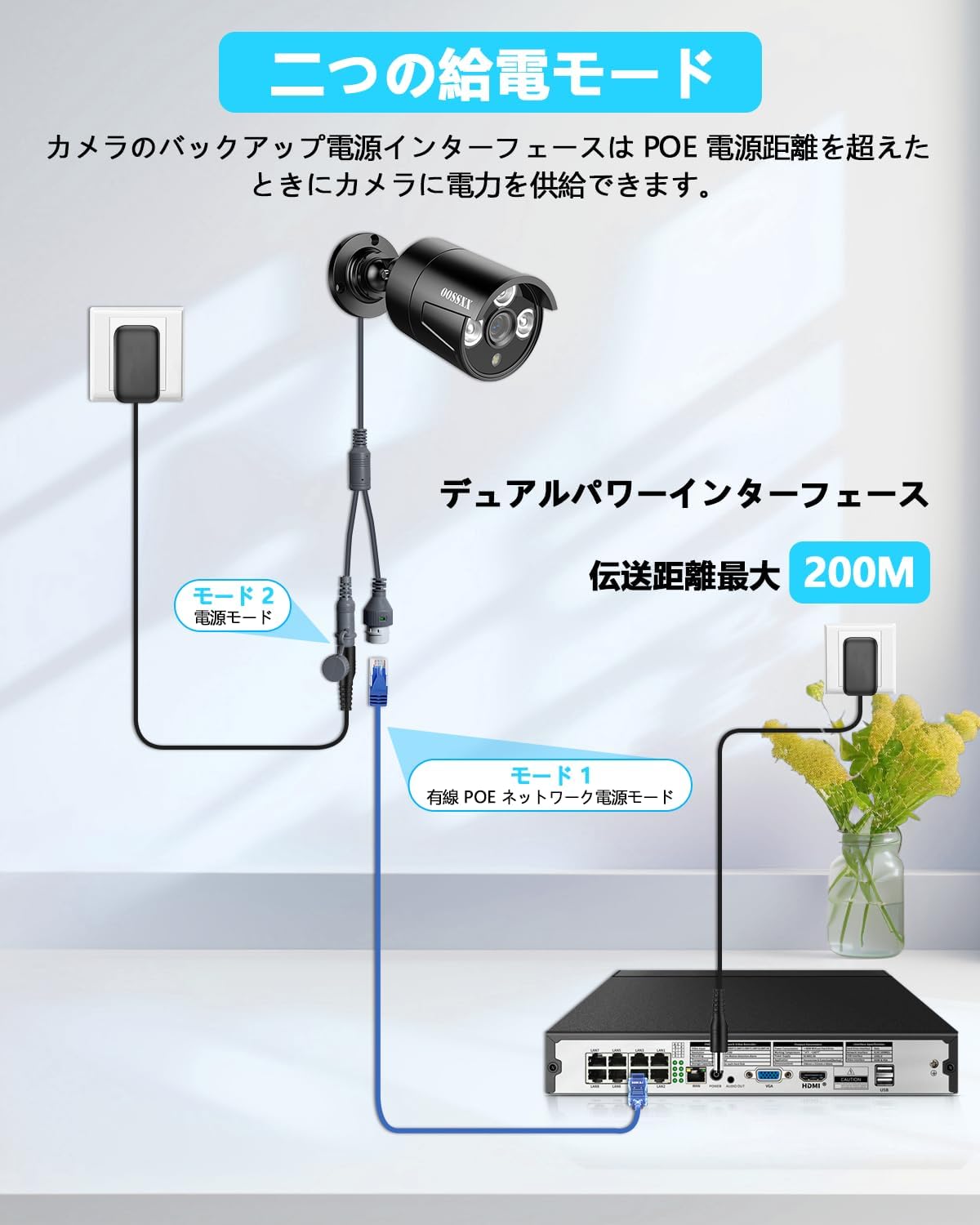 OOSSXX 防犯カメラ有線 poe防犯カメラ 500万画素 防犯カメラ 屋内屋外