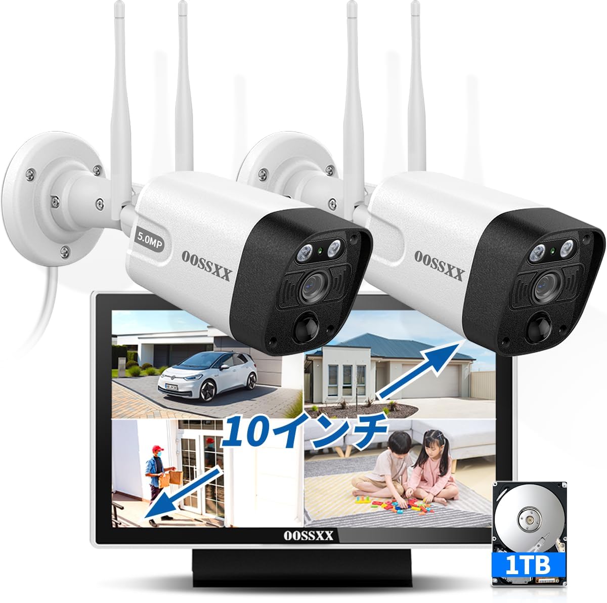 500万超高画素 デュアルアンテナ 安全無線 130°超広角 AI&PIR二重検知