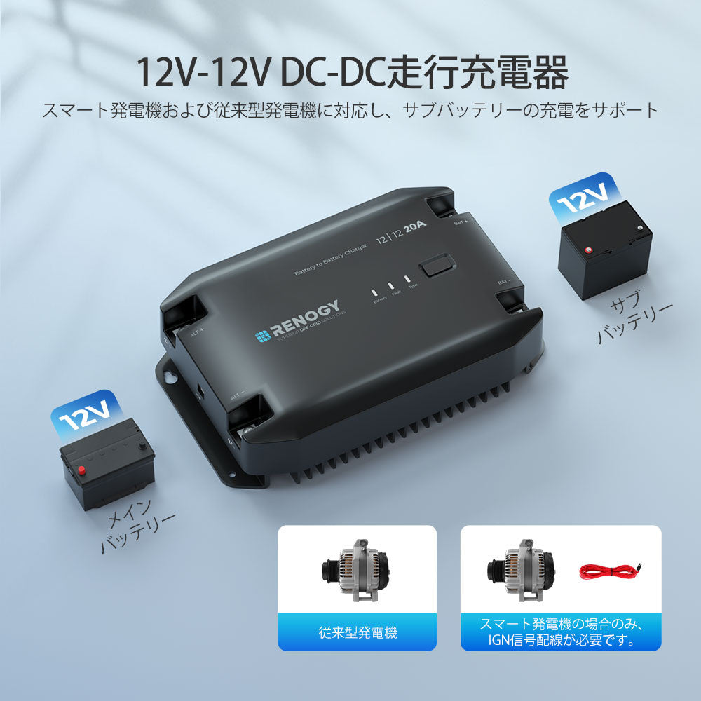 DCC 走行充電器12V 50A MPPTチャージコントローラー内蔵 | Renogy JP