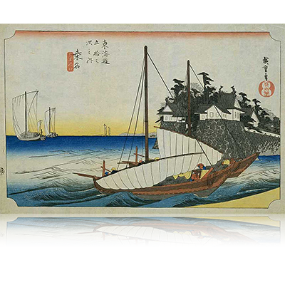 O-12水墨画 掛軸 東海道五拾三次 桑名の宿 春嶺 O-12水墨画 掛軸