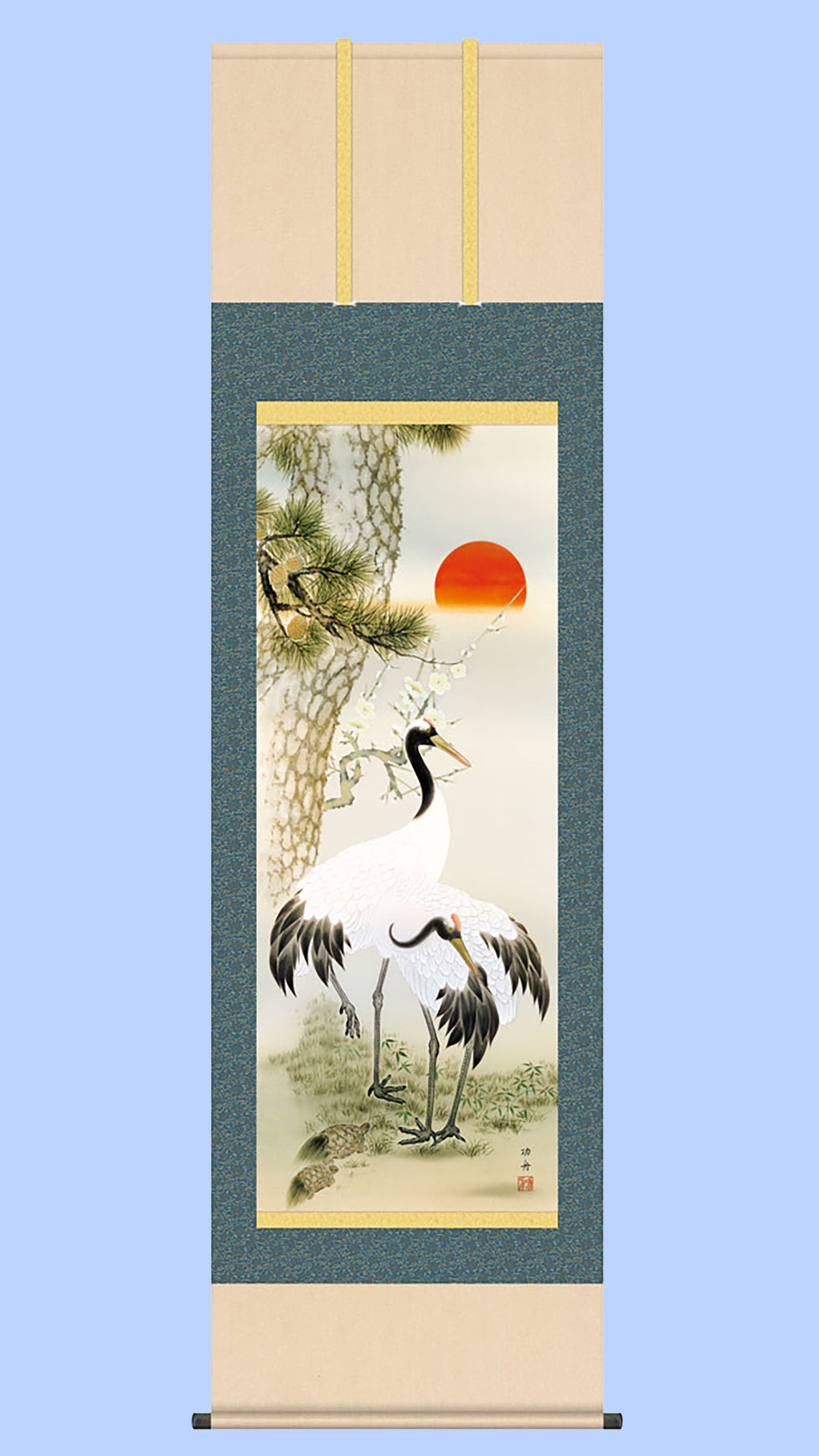 掛軸 柳田斗墨 雨の竹鶏 双軸 絹本 掛軸 柳田斗墨 雨