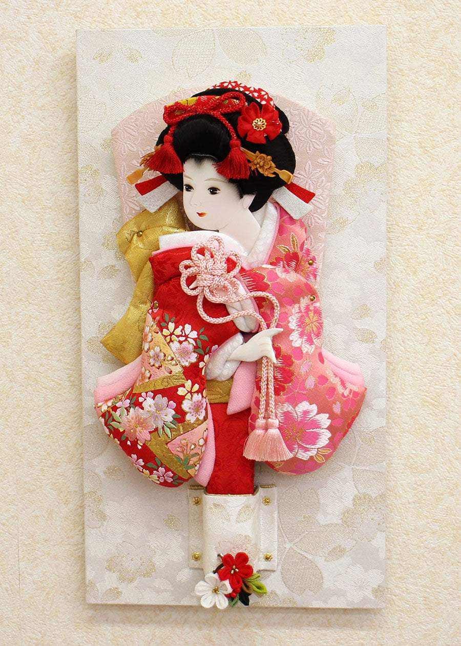 日本の伝統工芸品 】押絵 立体美人画 額装（紫の着物）芸妓 和風飾り