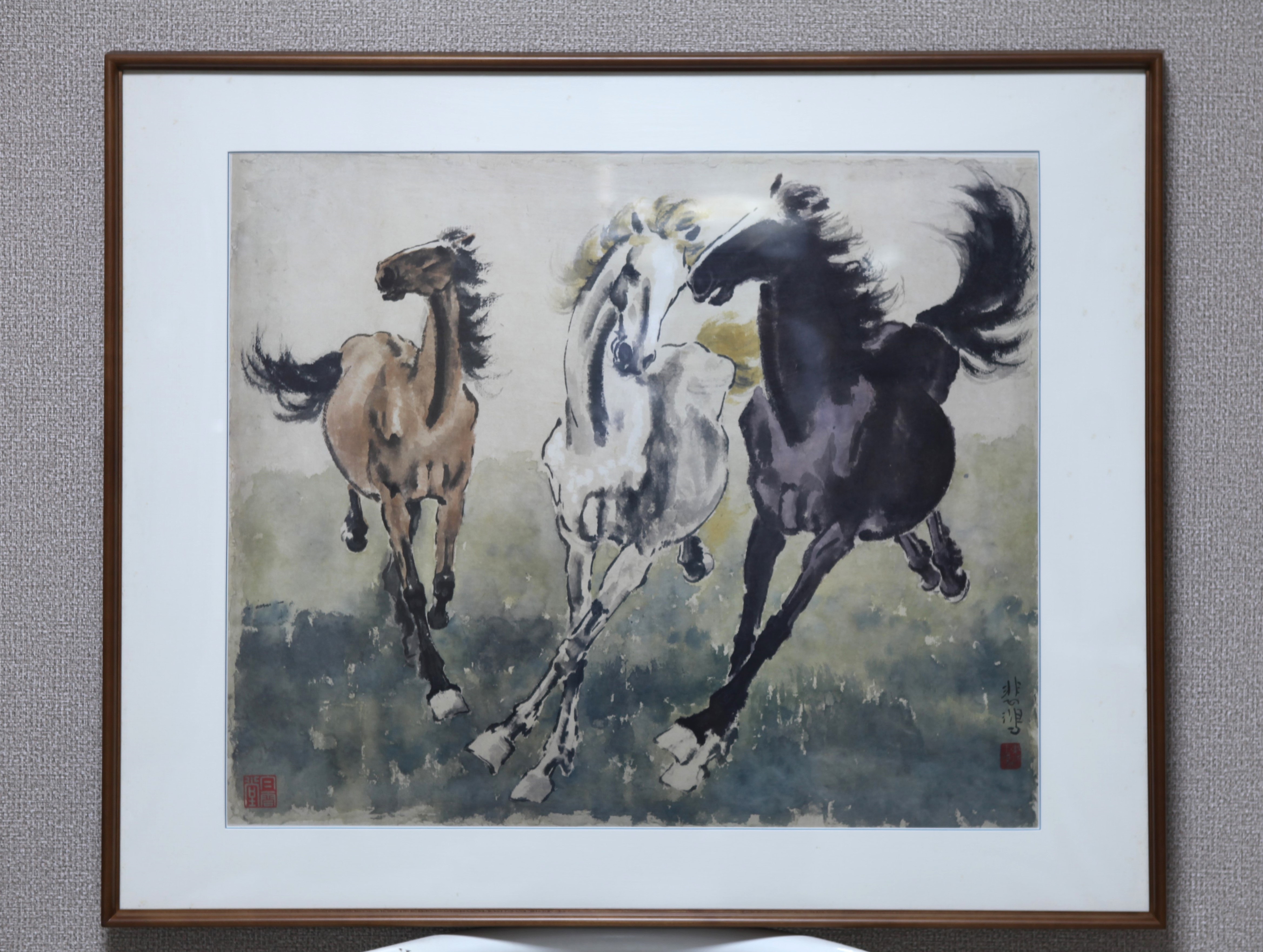 二玄社 徐悲鴻 「奔馬図」◎紙本額装 複製画 共箱◎巨匠 江蘇宜興