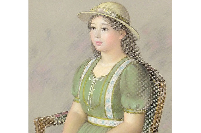 大幅値下げ！徳田宏行「みつめる」絵画 1938年 10号 パステル 額縁付