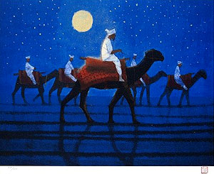 平山郁夫「月光砂漠らくだ行」復刻版画リトグラフ41×54cm