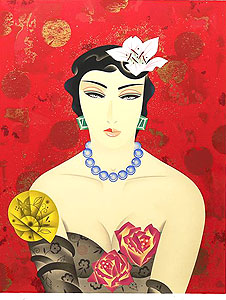 谷川泰宏 リトグラフ 谷川泰宏「訪花」版画リトグラフ56×43cm