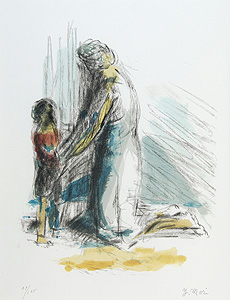 リトグラフ 森芳雄 母子像 直筆サイン 被せ箱付属 美術年鑑掲載作家