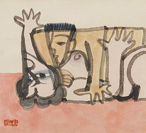 北川民次 裸婦像 水彩画 原画 直筆 和紙 直筆サイン落款有り 額入り