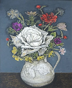 服部和三郎、薔薇とアネモネ 水仙 チューリップ、F10号、真作油絵
