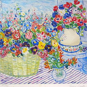 レスリー・セイヤー「バスケットオブリリーズ」 シルクスクリーン 直筆