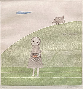 南桂子「少女と三匹の羊」銅版画1973年