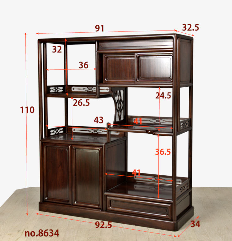 飾り棚:紫檀 隅丸 4枚戸 3尺棚 (これから仕上げ品) no.8634 / 唐木家具
