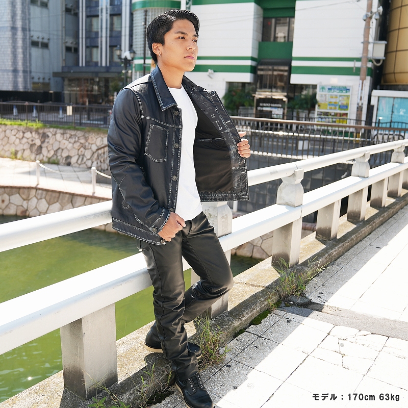 レザージャケット メンズ ラム革 Gジャンタイプ 本革 ブラック M/L/LL